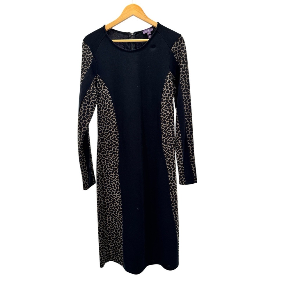 LTS Long Tall Sally Black Animal Print Midi Dress Long Sleeve 12 Work Career